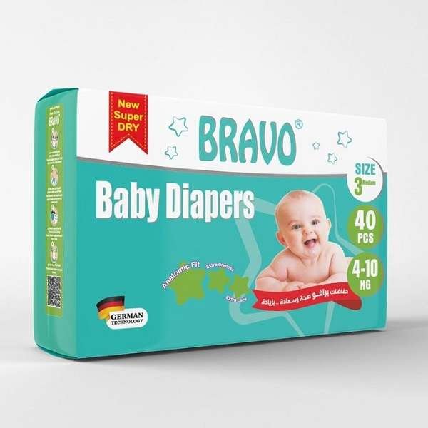 برافو حفاضات اطفال، مقاس 3 - متوسط، 5-9 كجم