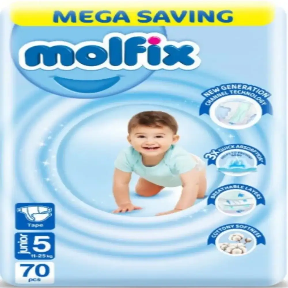مولفيكس حفاضات اطفال عبوة ميجاجونيور مقاس 5 - 70 حفاضة - قد تختلف العبوة