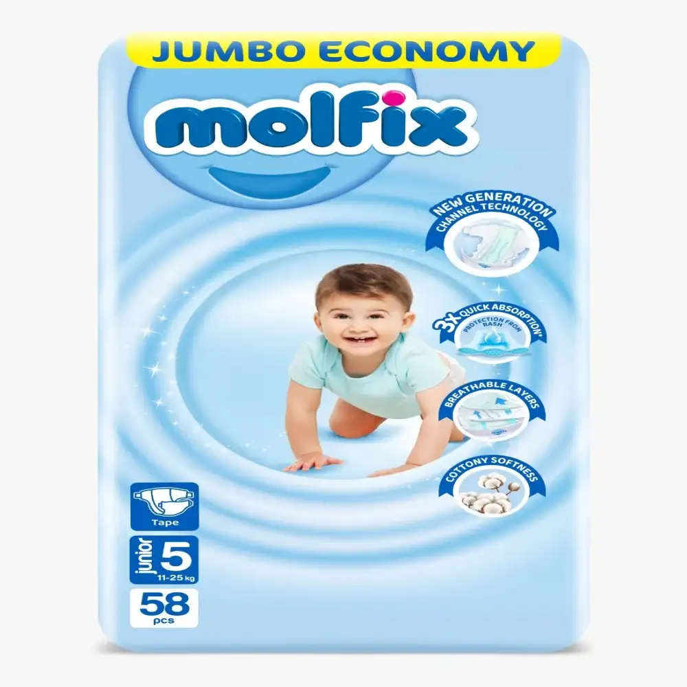 مولفيكس حفاضات اطفال عبوة جامبو جونيور مقاس 5 - 58 حفاضة - قد تختلف العبوة